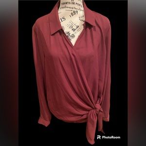 NWOT VENUS Maroon Sheer Blouse